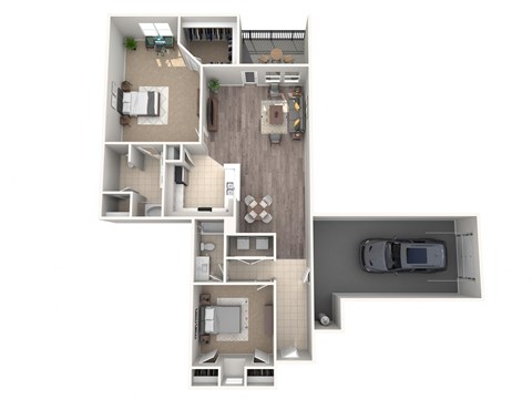 a floor plan of a 1 bedroom apartment with a car and a balcony
